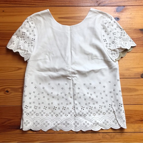TopShop Cream Leather Cut Out Blouse, NWOT, 6 - Picture 3 of 13